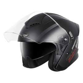 YEMA 3/4 Open Face Motorcycle Helmet DOT Approved - Dual Visor, Quick Release Buckle, Adult Motorbike Helmets for Men & Women, Moped Scooter Street Bike Helmet YM-650, Black, L