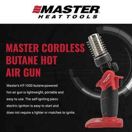 Master Appliance HT-1000 Cordless Butane Heat Gun with Shrink Reflector - Refillable, Portable Hot Air Tool for Heat Shrink Tubing, Electrical and Automotive Repairs