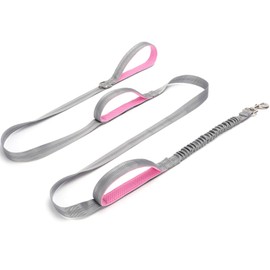 BTINESFUL 8ft Dog Leash with 3 Handles, Triple Handle, Reflective, Shork Absorbing Bungee, Control & Safety Training for Large Medium Dogs (Grey)