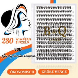 B&Q Manga Lashes Eyelash Extensions - 280 Pieces Cluster Lash, 30D Natural Soft D Curl Fake Lashes 9-16 Mix, Black Lash Clusters