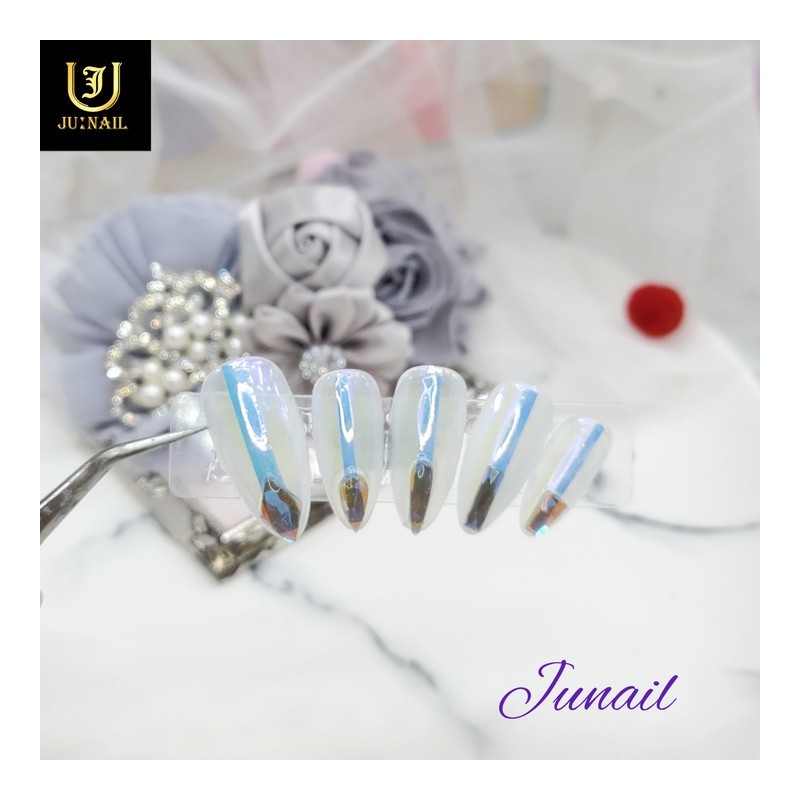 Blue powder point handmade nail tips - Short ballerina /