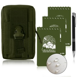 3" x 5" Waterproof Notebook Cover Pocket With Pen, Write in the Rain Notebook - Reusable Small Notepad for Study Notes, Outdoor Hiking Log, Travel Logs and Police Gear, Spiral Bound Stone Paper Notebook with Bag(green)