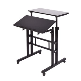 Mobile Standing Desk Stand Up Desk Rolling Desk, DlandHome Stand Sit Desk Mobile Computer Desk Adjustable Standing Desk 23.6inches Table Workstation Mobile Desk Cart Tray Black