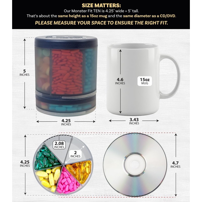 Monster Extra-Large Pill Organizer (5” Tall x 4.25” Wide) –