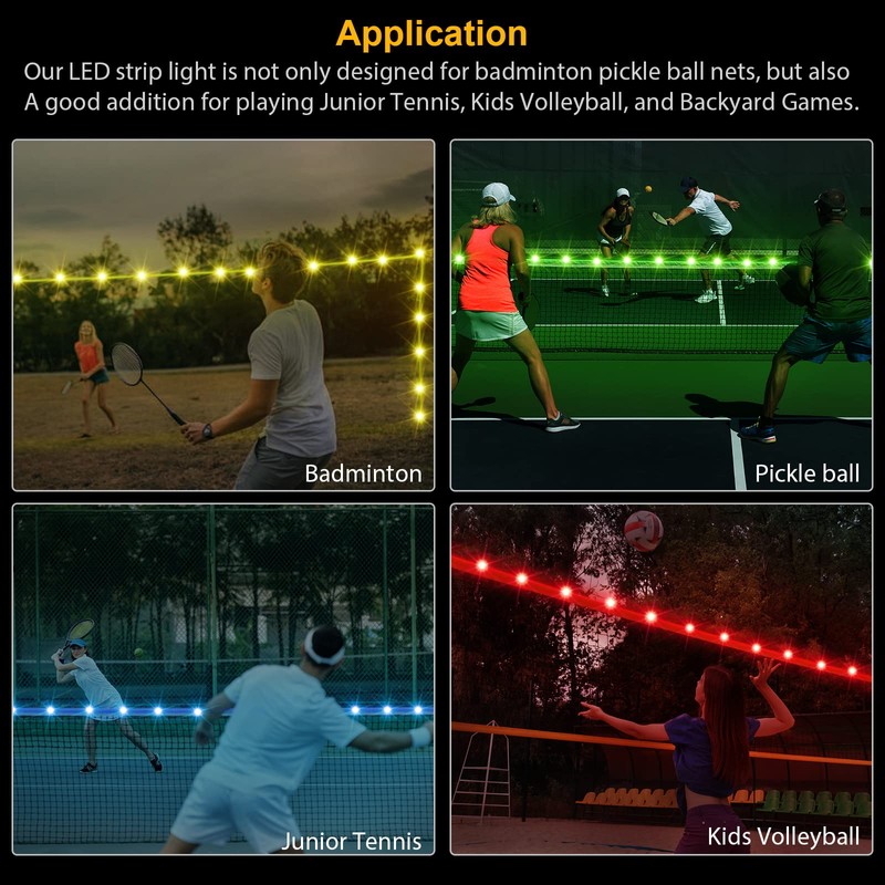 Eliteemo LED Badminton Pickleball Net Light, 17Ft Remote Control LED