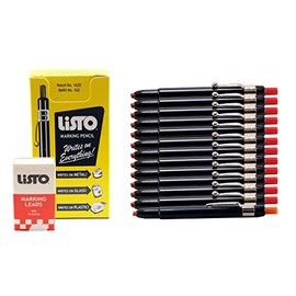 Listo 1620 and 162 Marking Pencils Kit, Color: Red, 12 Pencils, 72 Refill Leads - Grease Pencils/China Marking Pencils/Wax Pencils. 1 x Orange Pencil Included. (12-Pencils, 72-Refills, Red)