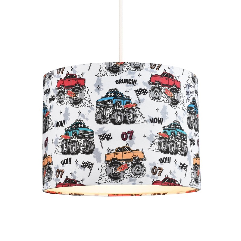 Modern and Colourful Monster Trucks Childrens Cotton Fabric Round Drum