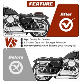 BREDUXSER Motorcycle Pillion Seat Pad, Motorcycle Rear Passenger Cushion, Motorcycle 8 Suction Cups Back Seat Pad Compatible with Harley Sportster XL 883 1200 Dyna for Softail Touring Cruiser Chopper