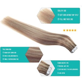 SURNEL 20 Inch Tape in Hair Extensions Human Hair Color 10 Fading To 16 With Color 16 Highlighted Tape in Remy Hair Extensions 20 Pcs 50g(#10/16/16-20)