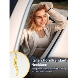 U7 Men's Women's Necklace 3D Italian Horn Necklace Cornicello Charm Pendant Chain 316L Stainless Steel Horn Chain Lucky Charm Amulet Lucky Jewellery Necklace Gifts for Men Women, Stainless Steel