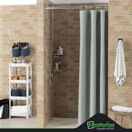 NEATERIZE Stall Shower Curtain Grey - Hotel Style Grey Shower Curtains for Bathroom with Waffle Design, 36x72 Inches - Fabric Shower Curtain - Cortinas de Baño Elegantes