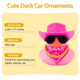 wonuu Car Dashboard Colorful Rubber Ducks Decorations, Rubber Ducky for Car Ornament Cute Duck with Cowboy Hat, Glasses, Necklace, Scarf, Pink