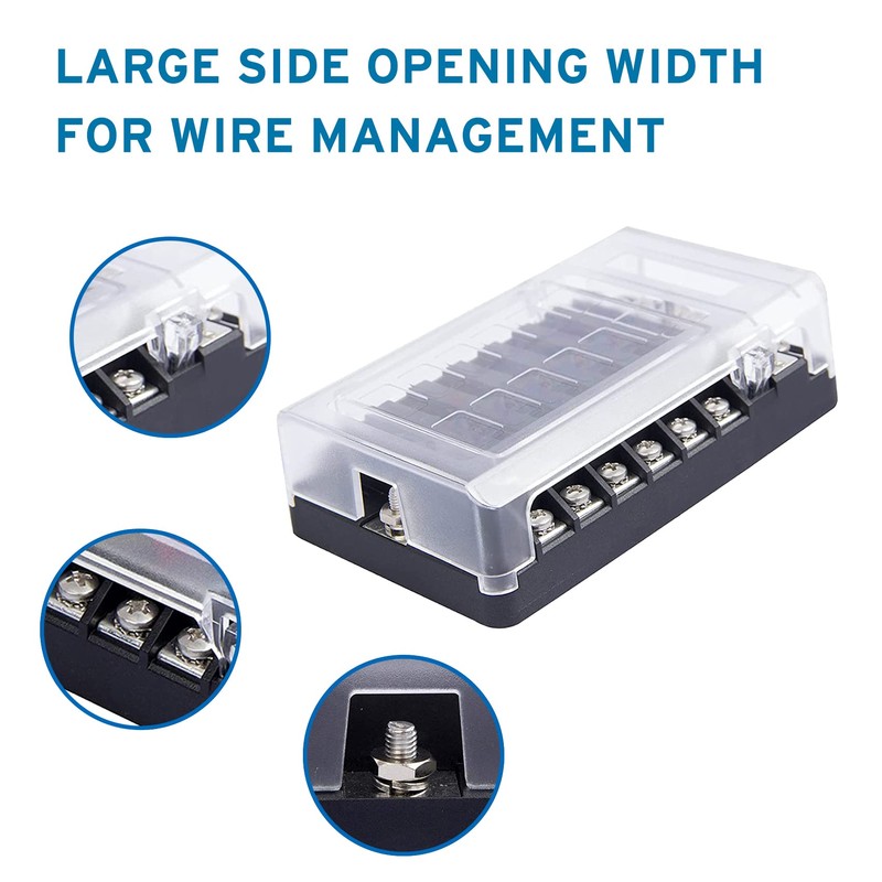 DOCAS 12 Way Fuse Holder with LED Indicator Negative Bus