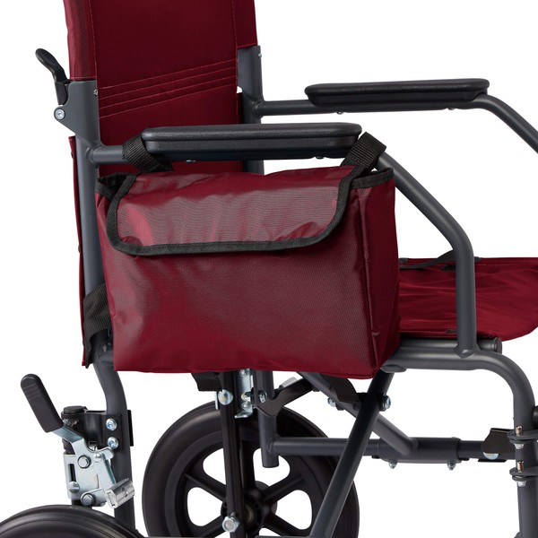 Medline Side Bag for Transport Chair, Waterproof Accessory Bag for Transport Wheelchair is Made of Durable Nylon Material, Red