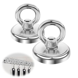 2PCS Strong Neodymium Magnets Fishing Magnets, Heavy Duty 33KG Pulling Force, 304 Stainless Steel Round Magnetic Hooks for Underwater Treasure Hunting, Garage, Kitchen, Garden, and Camping(32MM)