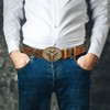 BISON DENIM Mens Western Cowboy Belt - Longhorn Cow Pattern