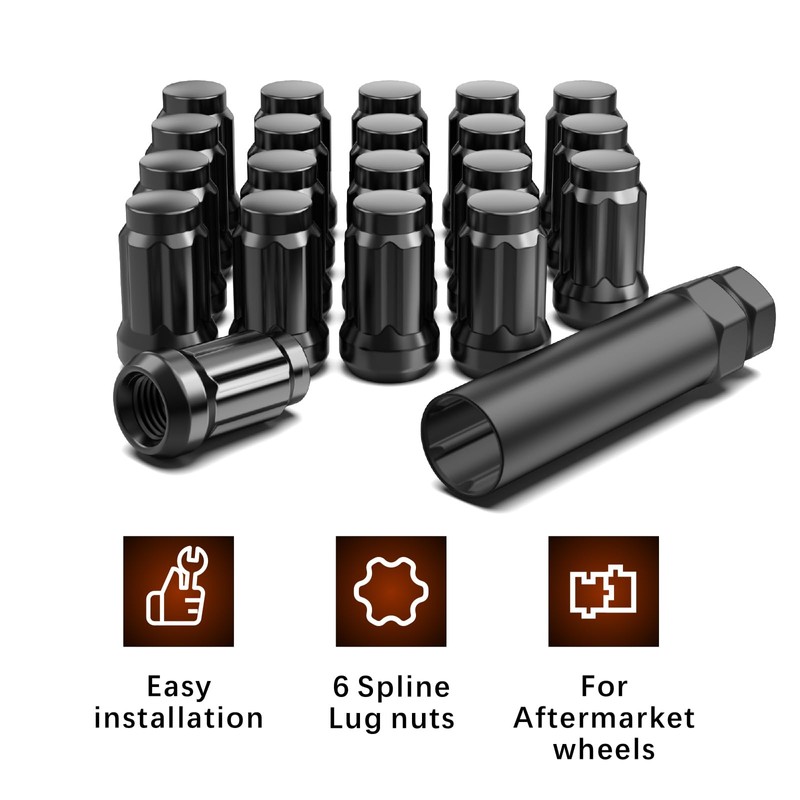 Gaemi 7/16 Lug Nuts,7/16 Spline Lug Nuts Black for Aftermarket