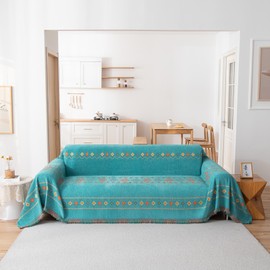 VClife Couch Cover Boho Anti Slip Sofa Cover for Dog, Bohemian Teal Jacquard Couch Cover for Sectional Couch, Wear Resistant Sofa Covers for 2 Cushion Couch Sofa Love Seat Cover, 71"x118"