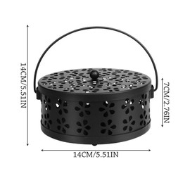 Metal Incense Holder, Portable Incense Burner with Lid and Handle, Mosquito Coil Holder for Summer Home Garden, Incense Coil Holder for Indoor Outdoor(Black)