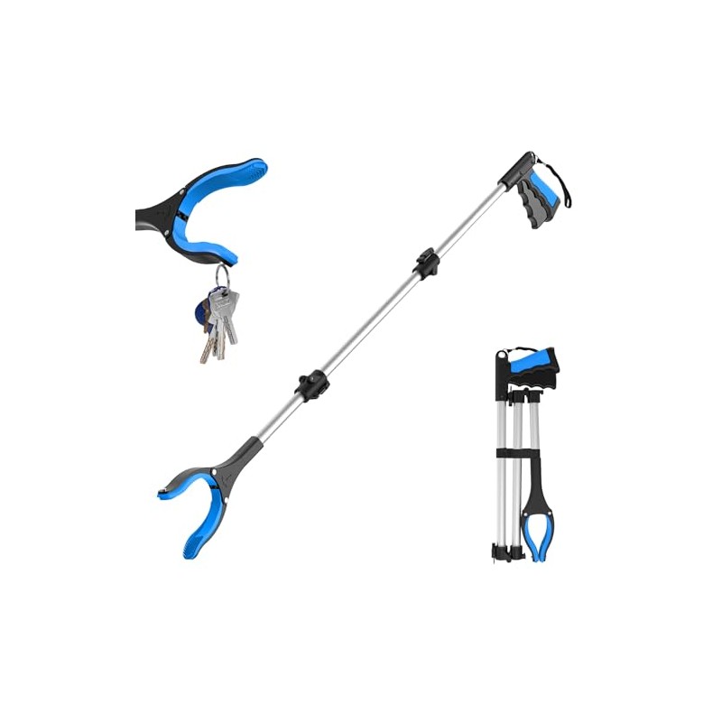 43" Grabber Reacher Tool Foldable Extension Grabber for Seniors Blue