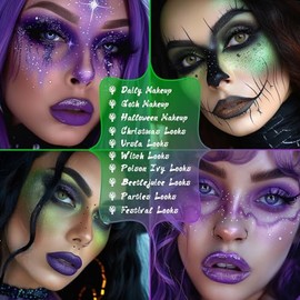 UCANBE- Este kit de sombras de ojos de maquillaje incluye las paletas GREEN FOREST y PURPLE WITCH, ambas mezclas de impresionantes tonos verdes y morados que se aterciopelan y se aplican con suavid