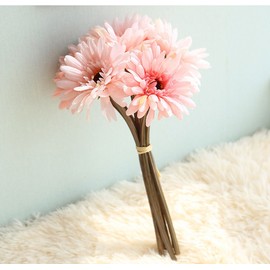 Artfen Artificial Gerbera Flower Artificial Daisy Flowers Bride Bridesmaid Holding Flowers 7 Stems Silk Daisies Flower Wedding Bouquet Living Room Office Party Garden DIY Decoration Pink