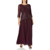 J Kara Women's 3/4 Floral Beaded Pop Over Gown, Wine/Shaded/Mercury,