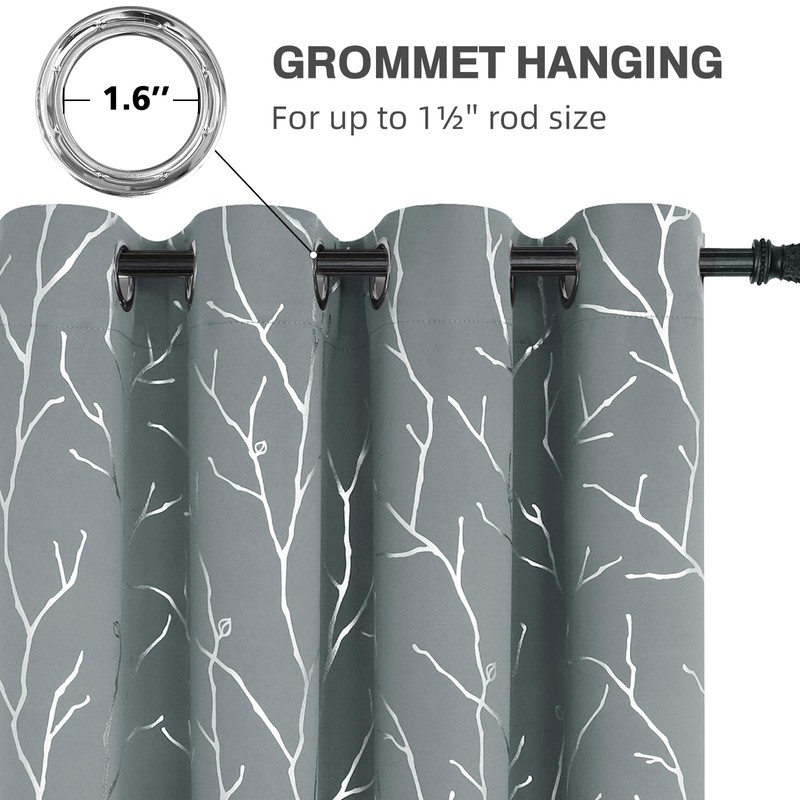 BUHUA Grey Blackout Curtain Panels, Room Darkening Curtains 96 Inches
