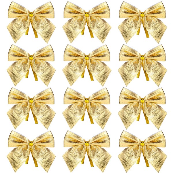 96 Packs Mini Christmas Bow Decorations for Christmas Tree, 3.15 Inch Small Bows for Xmas Tree Crafts Home Ornaments Party Gift DIY Hanging Decor (Gold, Velvet)