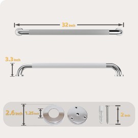 32 Inch Shower Grab Bar, Matte Black Bathroom Grab Bar Handle with Anti-Slip Knurled Grip, Stainless Steel Bath Balance Bar, 1.25" Diameter Bath Safety Bar Support for Seniors Elderly Pregnant