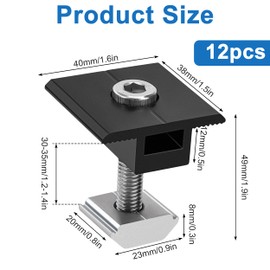 Pack of 12 Centre Clamps 30 mm Robust Aluminium Solar Module Holder for Photovoltaic Mounting T-shaped Clamps for Secure Attachment of Solar Panels Including Key