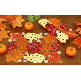 GRANDDECO - Camino de mesa de otoño de Acción de Gracias, hojas de arce naranja, cosecha, otoño, día festivo, fiesta, cena, decoración de temporada (juego de 2 manteles individuales de otoño y Acción