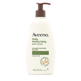 Aveeno Daily Moisturizing Body Lotion for Dry Skin with Prebiotic Oat, Fragrance & Paraben Free, Non-Greasy, Non-Comedogenic, for Sensitive Skin & 72-Hour Moisturizer 18 Fl Oz