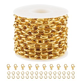 Kyutong - Cadenas de acero inoxidable de 5 metros bañadas en oro con cierres de joyería para encontrar suministros para hacer joyas