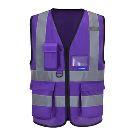 A-SAFETY Purple High visibility vest,Reflective Safety Vest Workwear 7 Pockets Hi Vis Durable Vest with Reflective Tapes 4 Lower Pockets