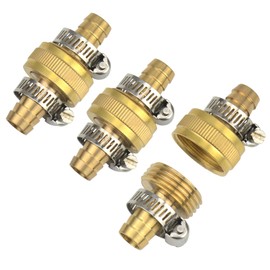 3Sets Brass 1/2" Garden Heavy Duty Hose Mender Repair End Replacement Male Female Connector with Stainless Clamp