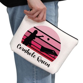 PYOUL Cornhole Player Gift Cornhole Queen Makeup Bag Cornhole Lover Cosmetic Bag Cornhole Game Lover Gift (Cornhole Queen Bag)