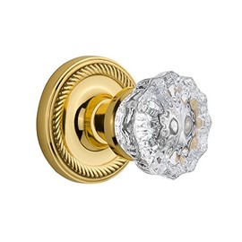Nostalgic Warehouse 701113 Rope Rosette with Crystal Glass Knob, PASSAGE - Backset Size: 2.375", Polished Brass