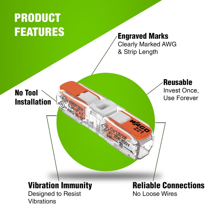 WAGO 221-2401 80pc Inline Compact Splicing Wire Connectors | Includes