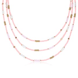 IDEAJOY Bohemian Multilayered Pink Beaded Necklace for Women Layered Cute Glass Seed Beads Choker Necklace Strand Statement Necklace Adjustable Boho Party Summer Beach Jewelry Gift for Women
