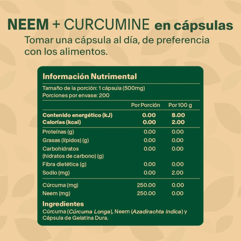 Suplemento en cápsulas VitalBotanics Suplemento Alimenticio Cúrcuma/Neem de 200 un