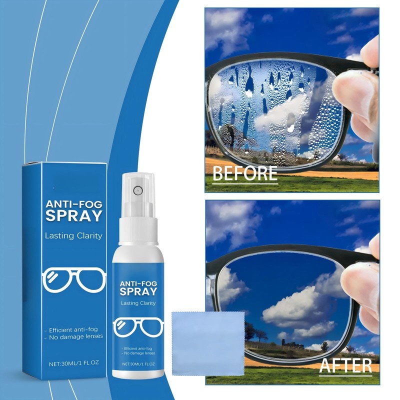 Anti Fog Spray for Glasses,Anti-Fog Eyeglass Lens Cleaner Spray 30ml
