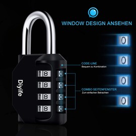 Diyife Pack of 3 Combination Lock, 4-Digit Combination Padlock, Weatherproof Metal, Plated Steel Combination Lock for School, Gym Locker, Hasp, Black, Red, Silver