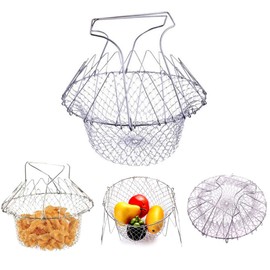 WAFJAMF 304 Stainless Steel Deep Fry Basket Foldable Chef Strainer