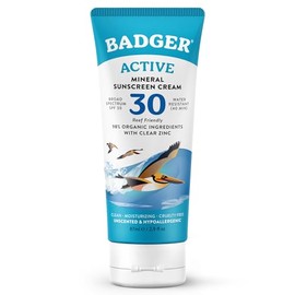 Badger - Active Clear Zinc crema de protección solar Unscented 30 SPF - 2.9 oz.