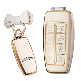 TECART Key Fob Cover Fit for Genesis GV80 GV90 G70 Soft TPU Key Case Keyshell Keychain Accessories Protector 8 Button White