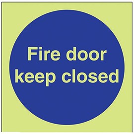 V Safety Glow In The Dark Fire Door Keep Closed Sign - 100mm x 100mm - Rigid Plastic