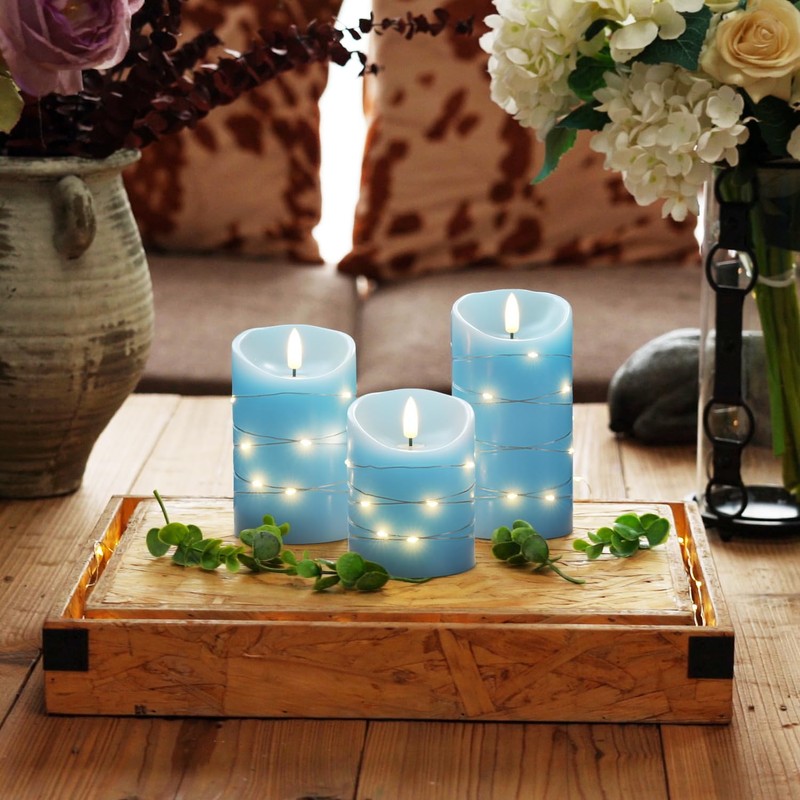 Homemory Flameless Candles with String Lights, 3 Pack Embedded Fairy