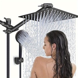 8 Inch All Metal 3-Way Rain Shower Head, High Pressure Shower Head, Dual Shower Heads with Handheld Spray Combo - Upgrade Extension Arm Height Adjustable - Color: Chrome, Size: 8-inch shower head