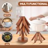 Wooden Trivet Set – 4 Tree-Shaped Trivets + 1 Stand,